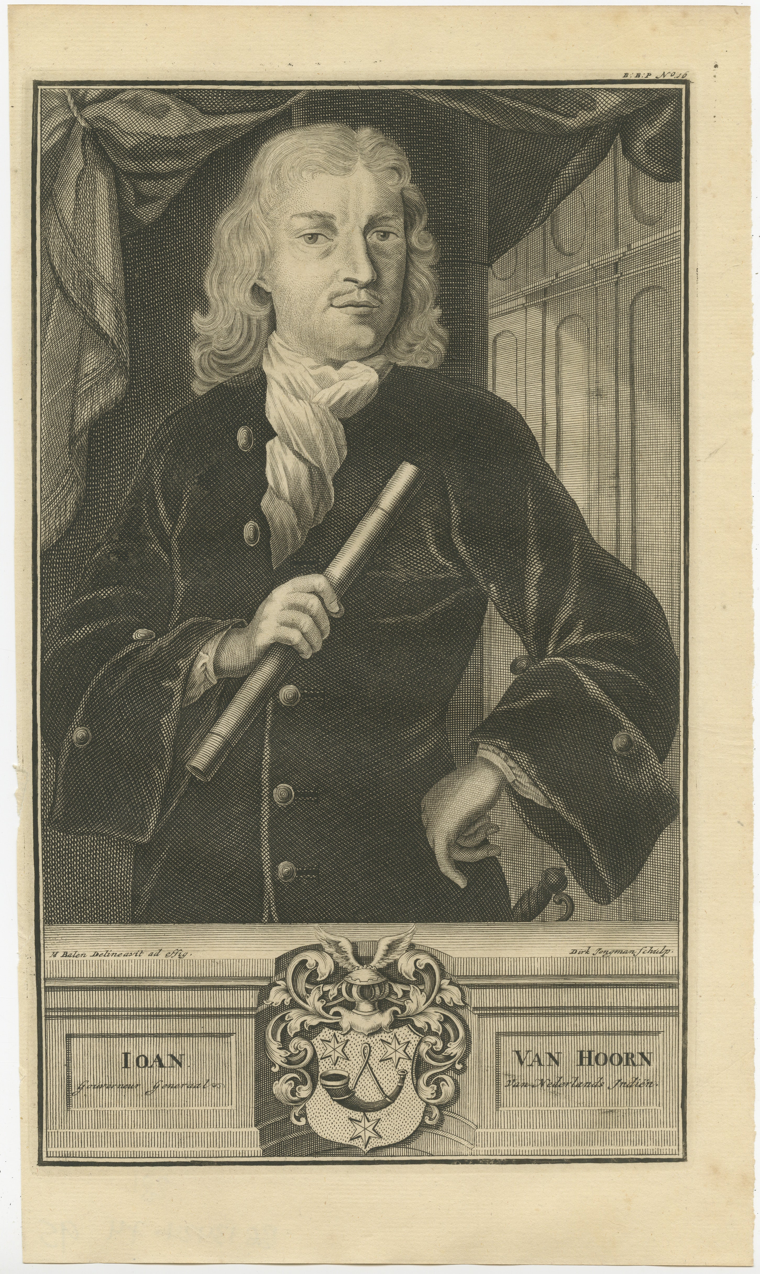 Ioan (oder Johan) van Hoorn war Generalgouverneur von Niederländisch-Ostindien, und seine Amtszeit dauerte von 1704 bis 1709.  

Dieses Porträt von Ioan van Hoorn, das zu Beginn des 18. Jahrhunderts entstand, zeigt das Bildnis einer Schlüsselfigur