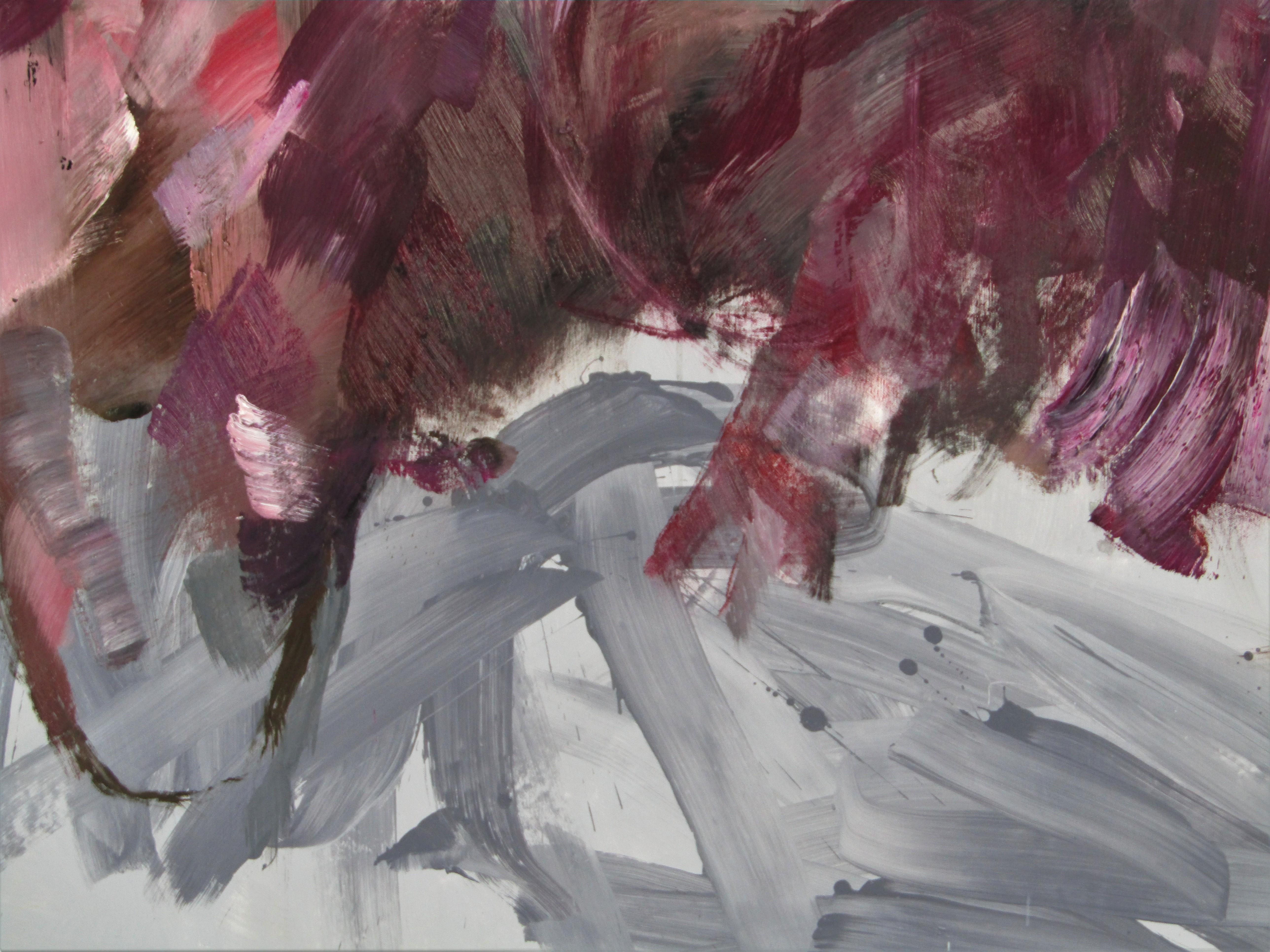 Irrational 5 astratto, olio su tela, rosso, espressionista astratto, rosa, contemplazione - Figurative Painting Grigio di Ioana Baltan