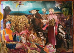 Recollecting Paradise – (Figurative contemporary painting, animal print, okapi