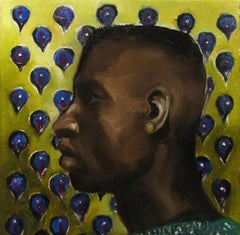 Recollection 5 -figurative, multicultural, pattern oil on canvas golden, Modern 