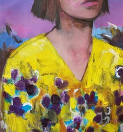 Recollection 9- figurative, oil on canvas, yellow dress, women, painting
