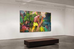 The survivors (figurative, exotic, textured large scale linen painting, animal