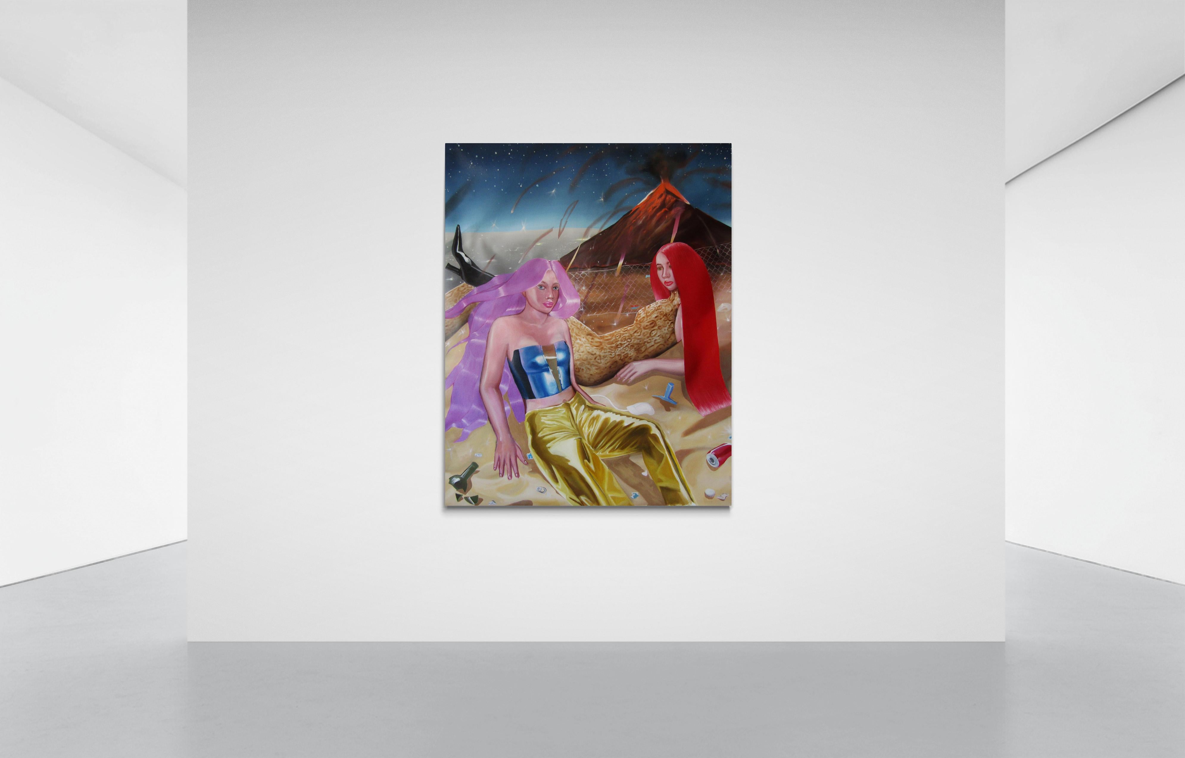 Underworld -(pop glam, neo pop, figiurative, mythological, oil painting, women - Painting by Ioana Baltan