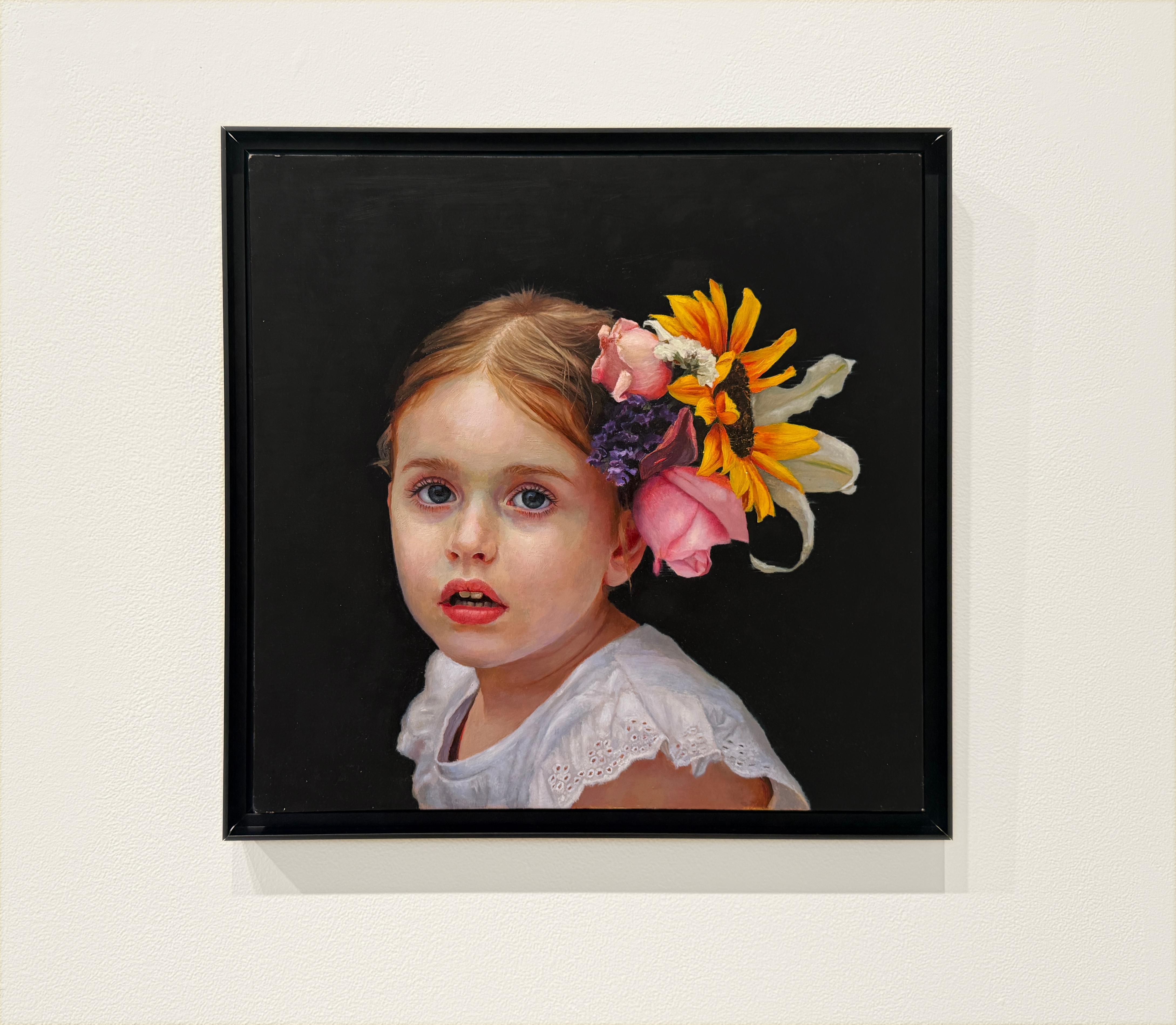 ALEXANDRA - Child Portrait / Flowers / Figurative Realism - Painting by Ioanna Stefou