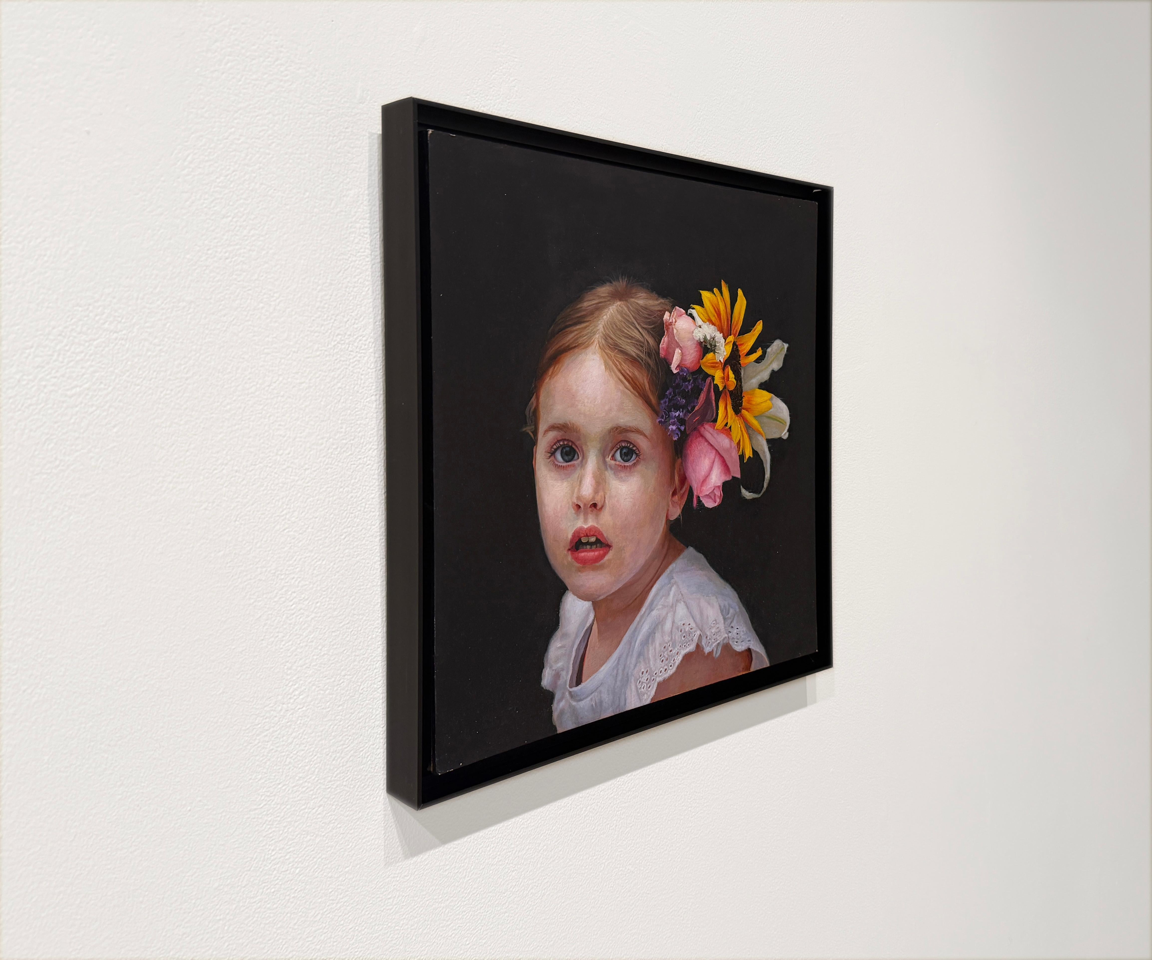 ALEXANDRA - Child Portrait / Flowers / Figurative Realism - Contemporary Painting by Ioanna Stefou