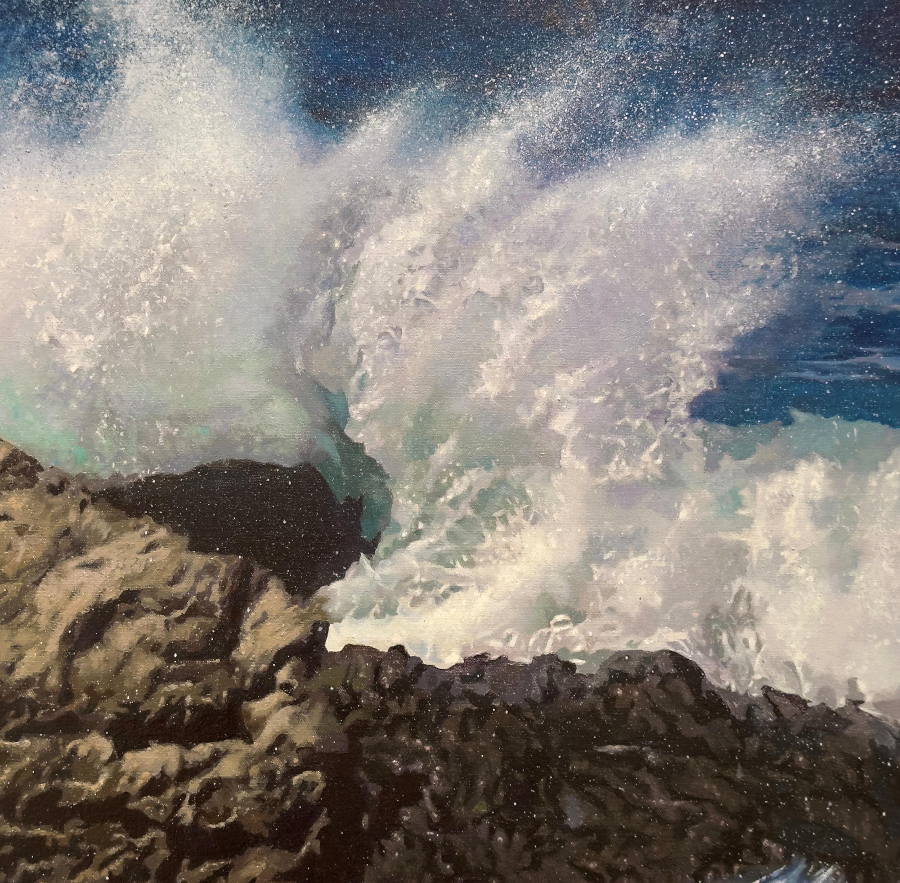 EN EL MAR II - Paisaje marino / Realismo / Grecia / Playa / Olas rompiendo - Landscape Painting Negro de Ioanna Stefou