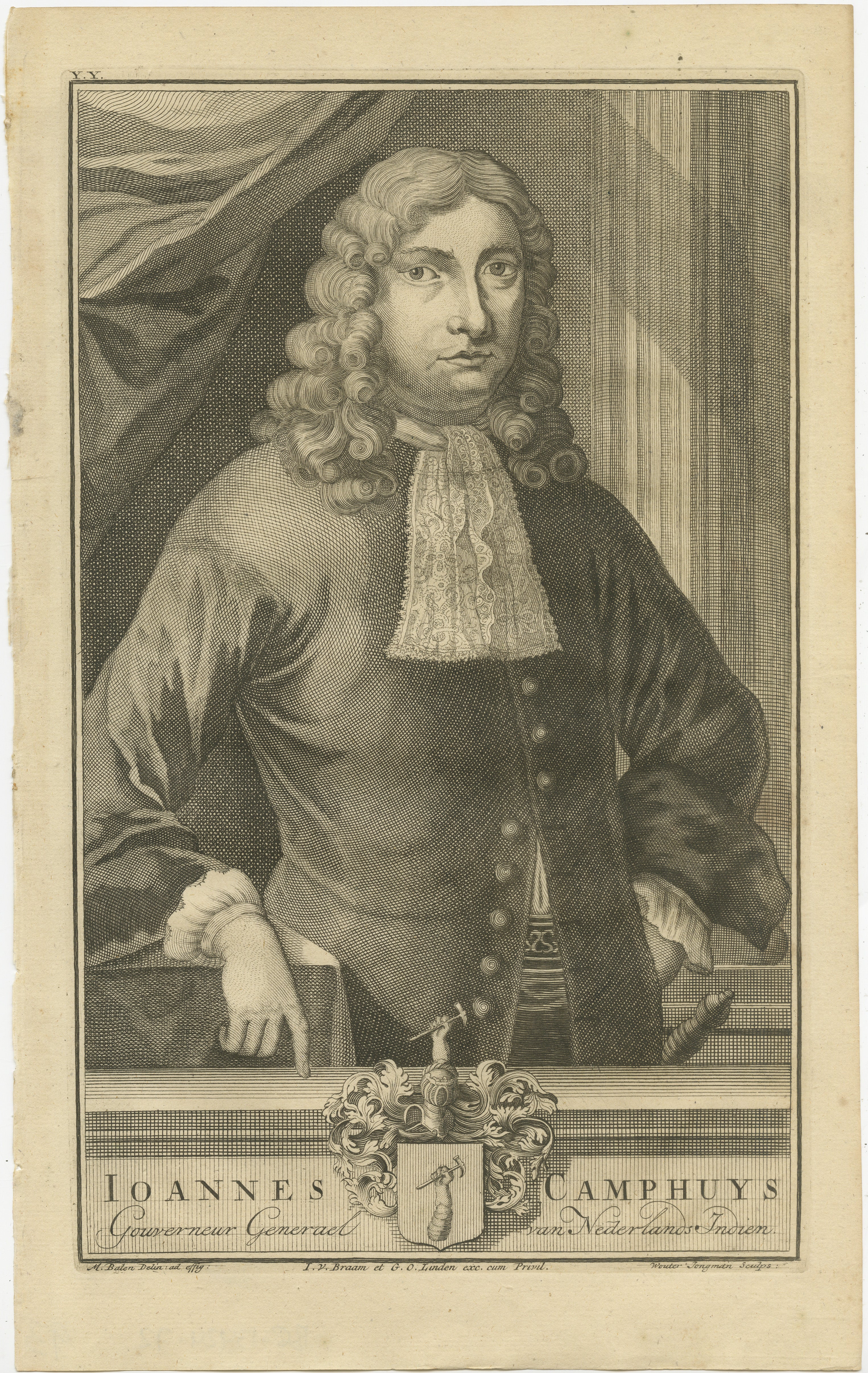 The engraving from 1724 of Ioannes Camphuys is artistic representation of his legacy long after his tenure as the Governor-General of the Dutch East India Company (VOC) in the Dutch East Indies, which was from 1684 to 1691.

The artwork features