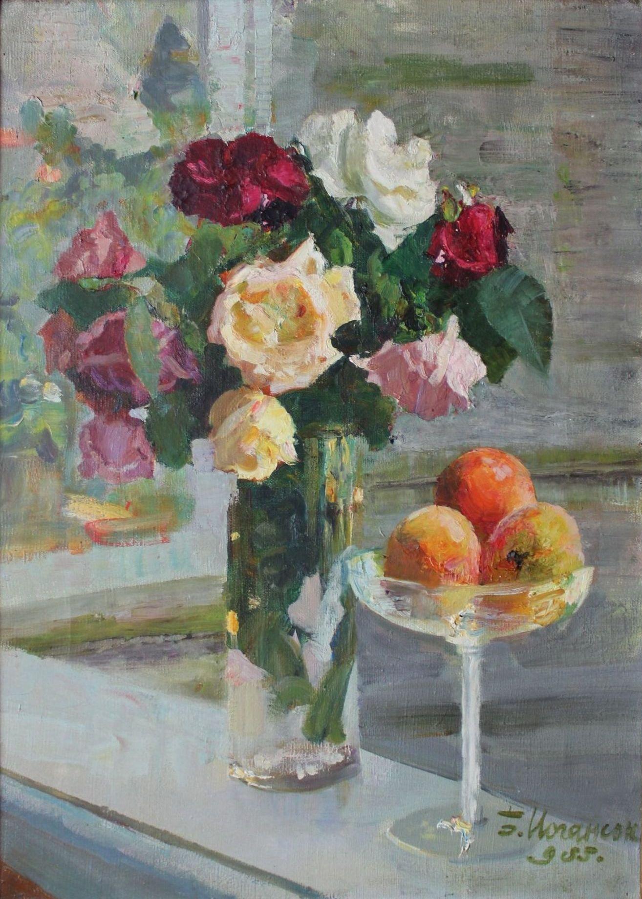 Ioganson Boris Still-Life Painting - Still Life with flowers. Oil on canvas. 74x54 cm.