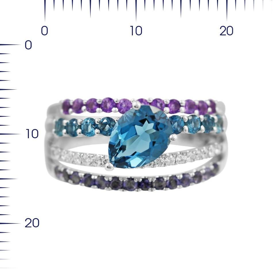Ring White Gold 14 K (Matching Earrings Available)

Diamond 18-RND-0.14-I/I1A 
Iolite 14-0,21ct
Topaz 8-0,39ct 
Topaz 1-1,47ct 
Amethyst 11-0,24ct

Weight 4.82 grams
Size 17

With a heritage of ancient fine Swiss jewelry traditions, NATKINA is a