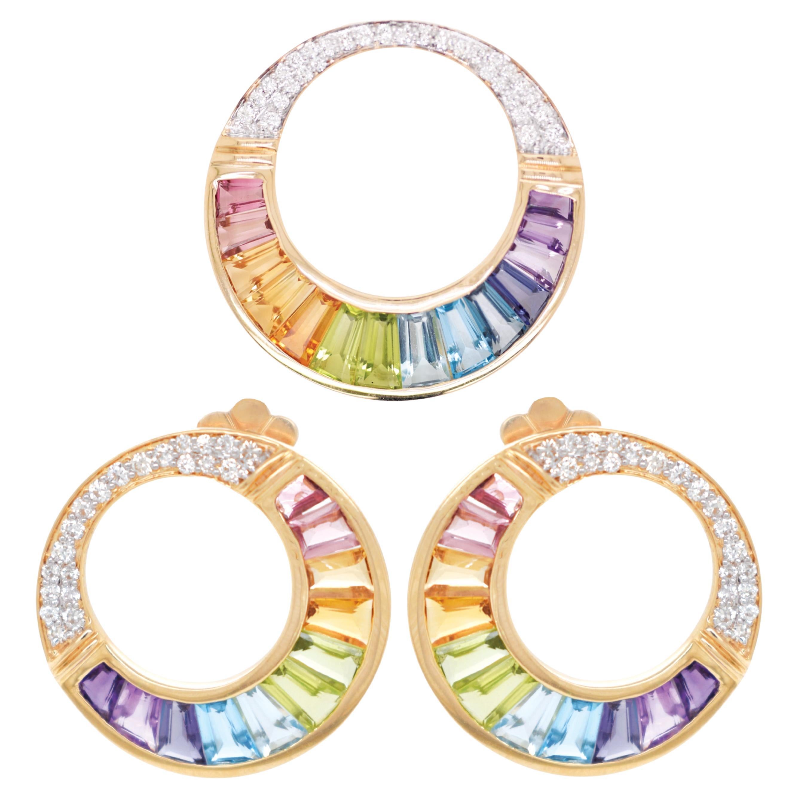 Iolite Améthyste Topaze Péridot Citrine Tourmaline Diamant Boucles d
oreilles pendentif or