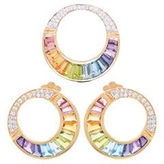 Iolith-Amethyst-Topas-Peridot-Citrin-Turmalin-Diamant-Gold-Anhänger-Ohrringe