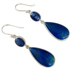 Iolite and Arizona Azurite Bezel Set Sterling Silver Drop Earrings