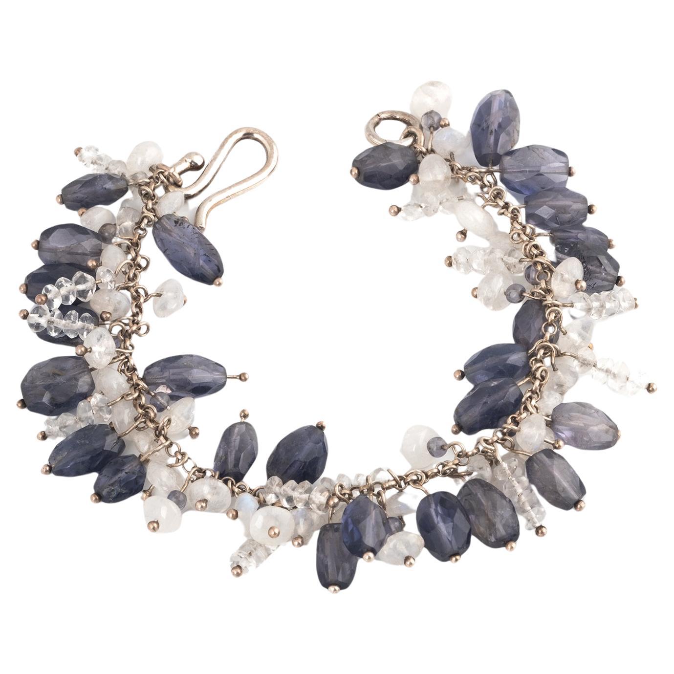 Iolite and Blue Flash Moonstone Sterling Silver Beaded Bracelet