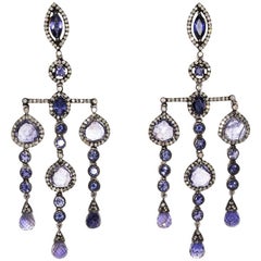 Iolite and Diamond Dangle Earrings