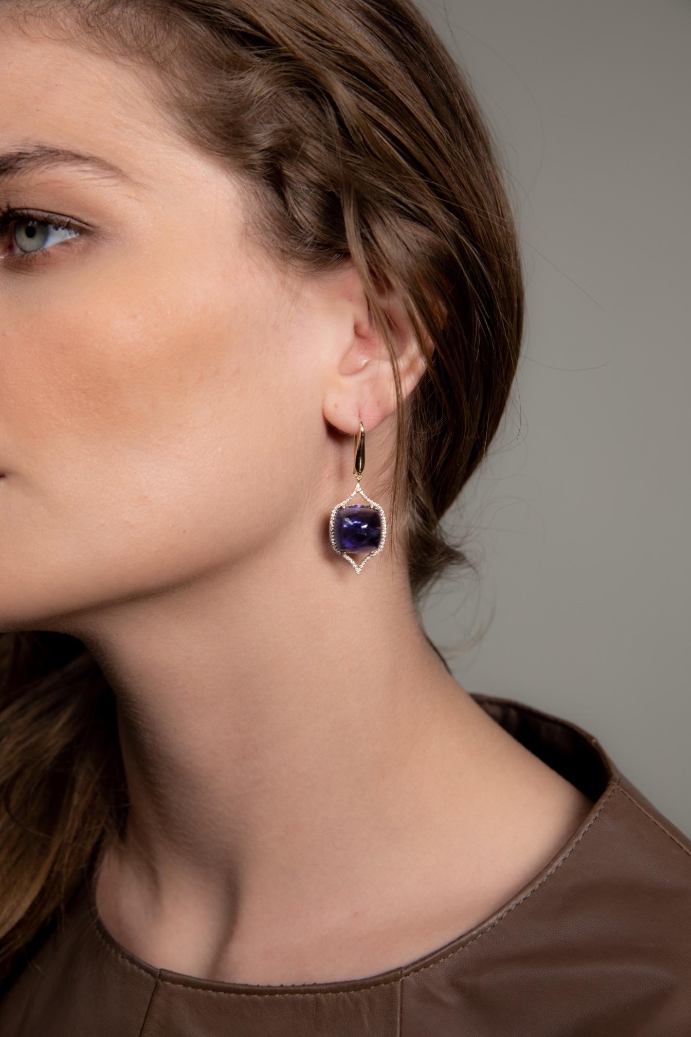 Contemporary Iolite and Diamond Earrings For Sale