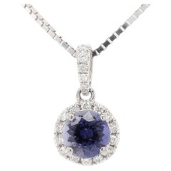 Iolite and Diamond Halo Pendant in 14kt white gold