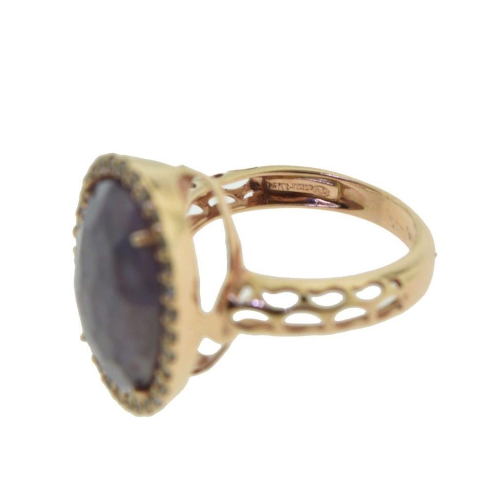 Oval Cut Iolite and Diamond in Rose Gold Oval Ring For Sale