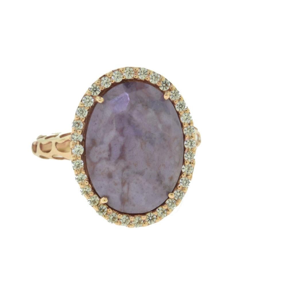 Women's or Men's Iolite and Diamond in Rose Gold Oval Ring For Sale