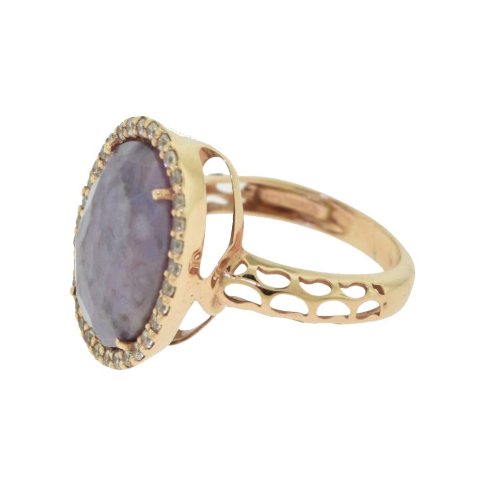Iolite and Diamond in Rose Gold Oval Ring
