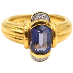 Iolite and Diamond Ring 18 Karat Yellow Gold