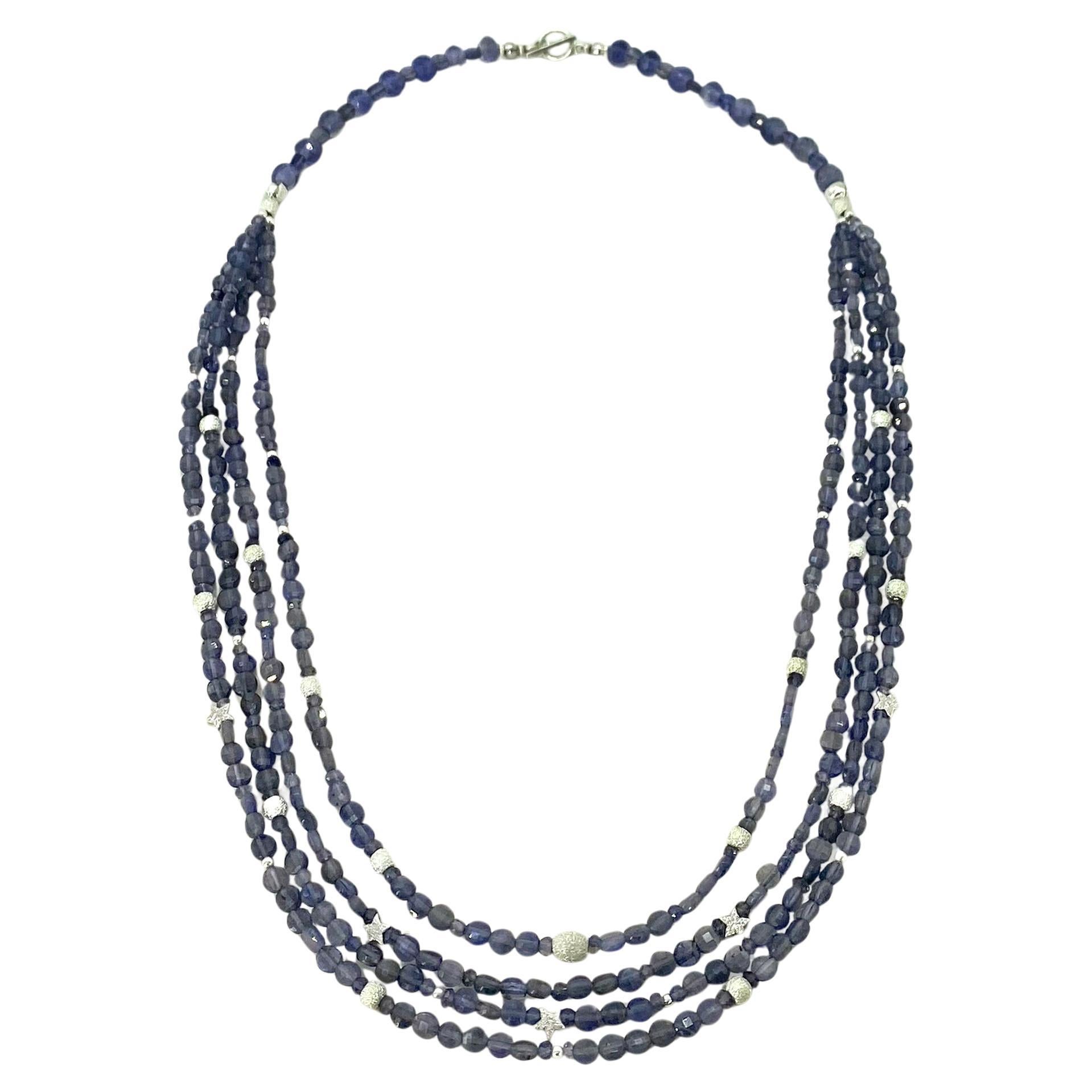 Collar de varias vueltas de iolita y plata de ley en venta 2