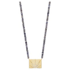 Iolith-Perlen-Halskette mit rechteckiger Diamant-Sonnenperlenkette 