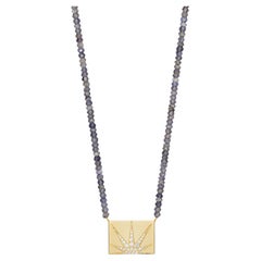 Iolite Beaded Necklace with Rectangle Diamond Sun