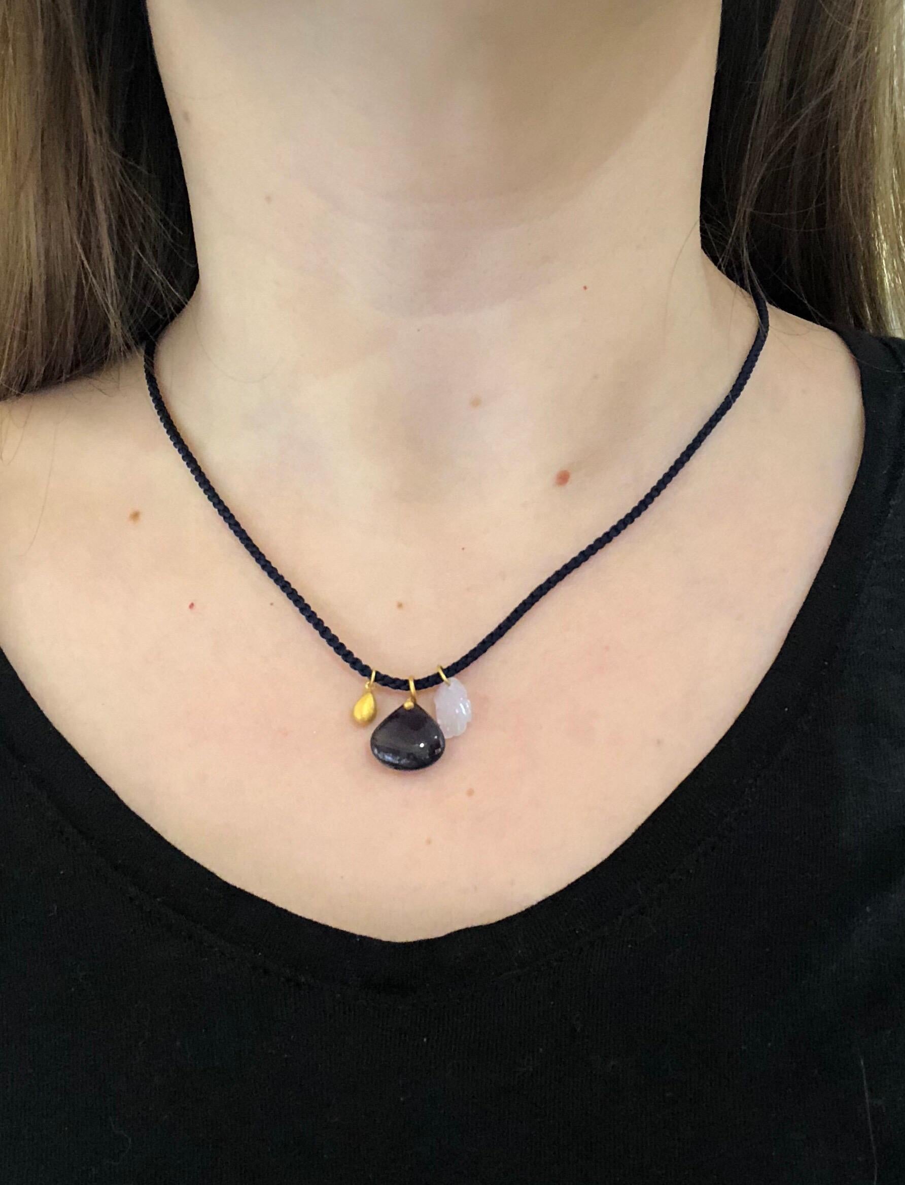 Iolite Blue Chalcedony Gold Drop 22 Karat Gold Pendant Necklace For Sale 1
