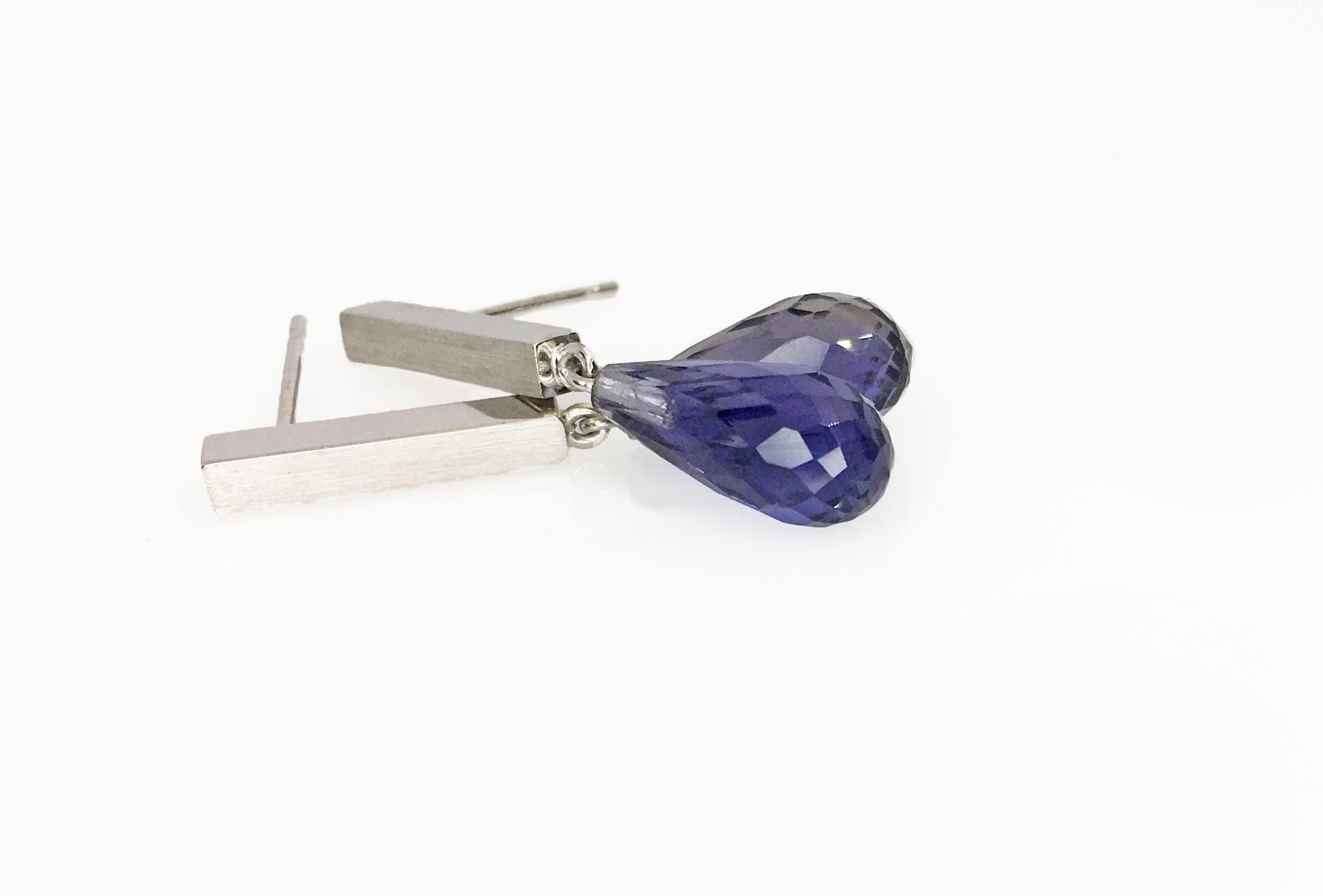 Briolette Cut Iolite Briolette Drop Earrings For Sale