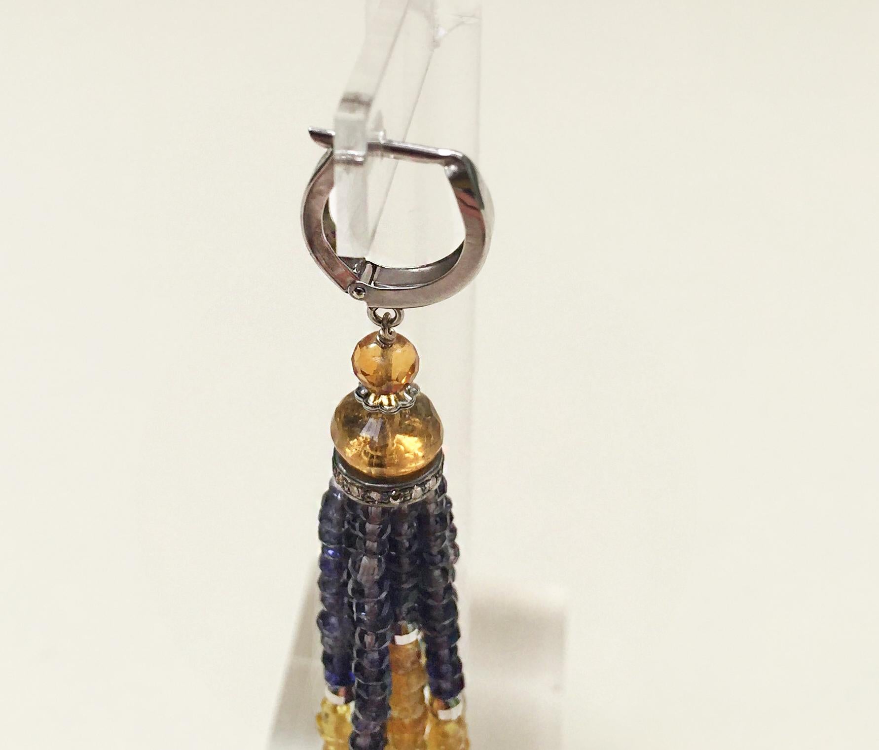 Marina J Iolite, Citrine & Yellow Sapphire Tassel Earrings with 14 K White Gold In New Condition In Los Angeles, CA