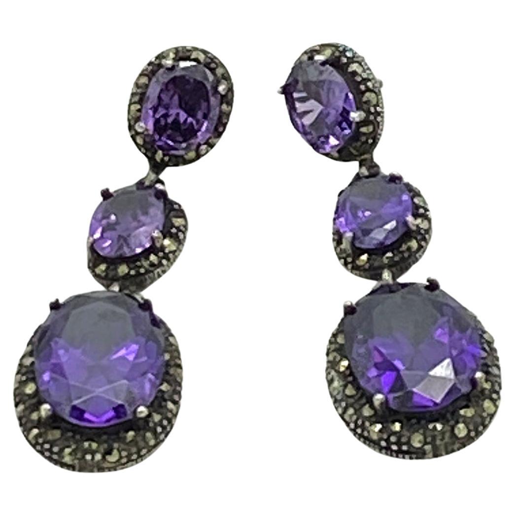 Artist Iolite Crystal and Sterling Dangle Earrings For Sale