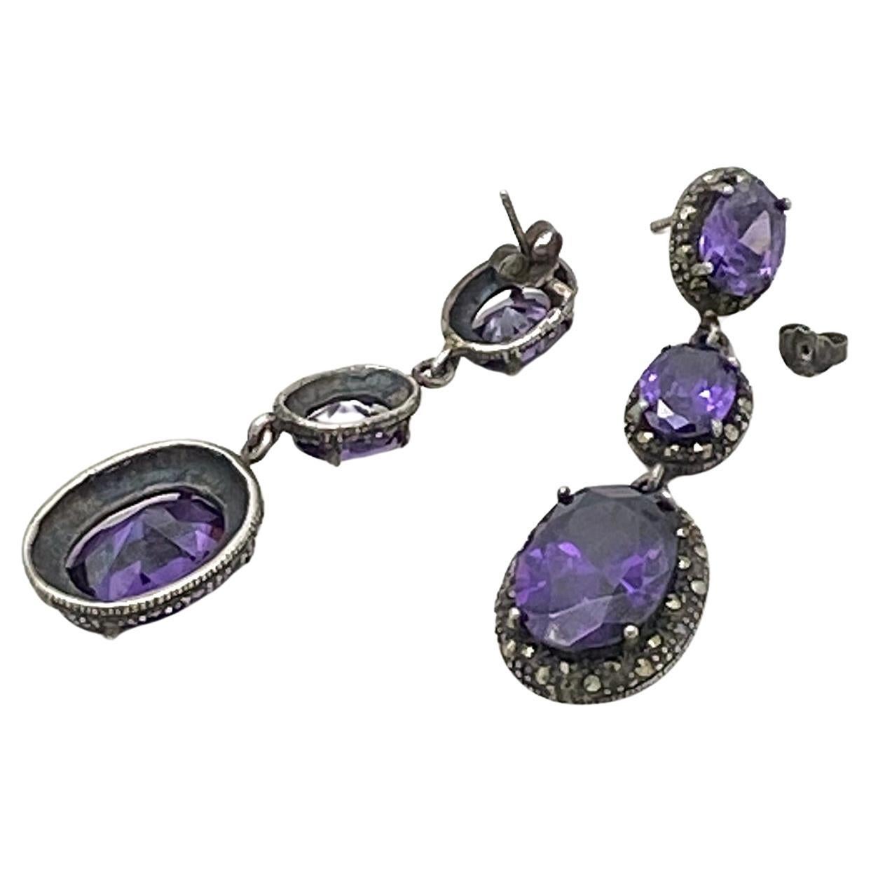 Oval Cut Iolite Crystal and Sterling Dangle Earrings For Sale