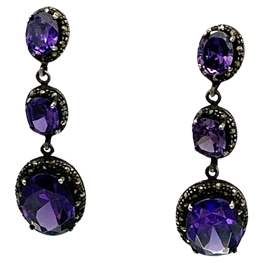 Iolite Crystal and Sterling Dangle Earrings For Sale