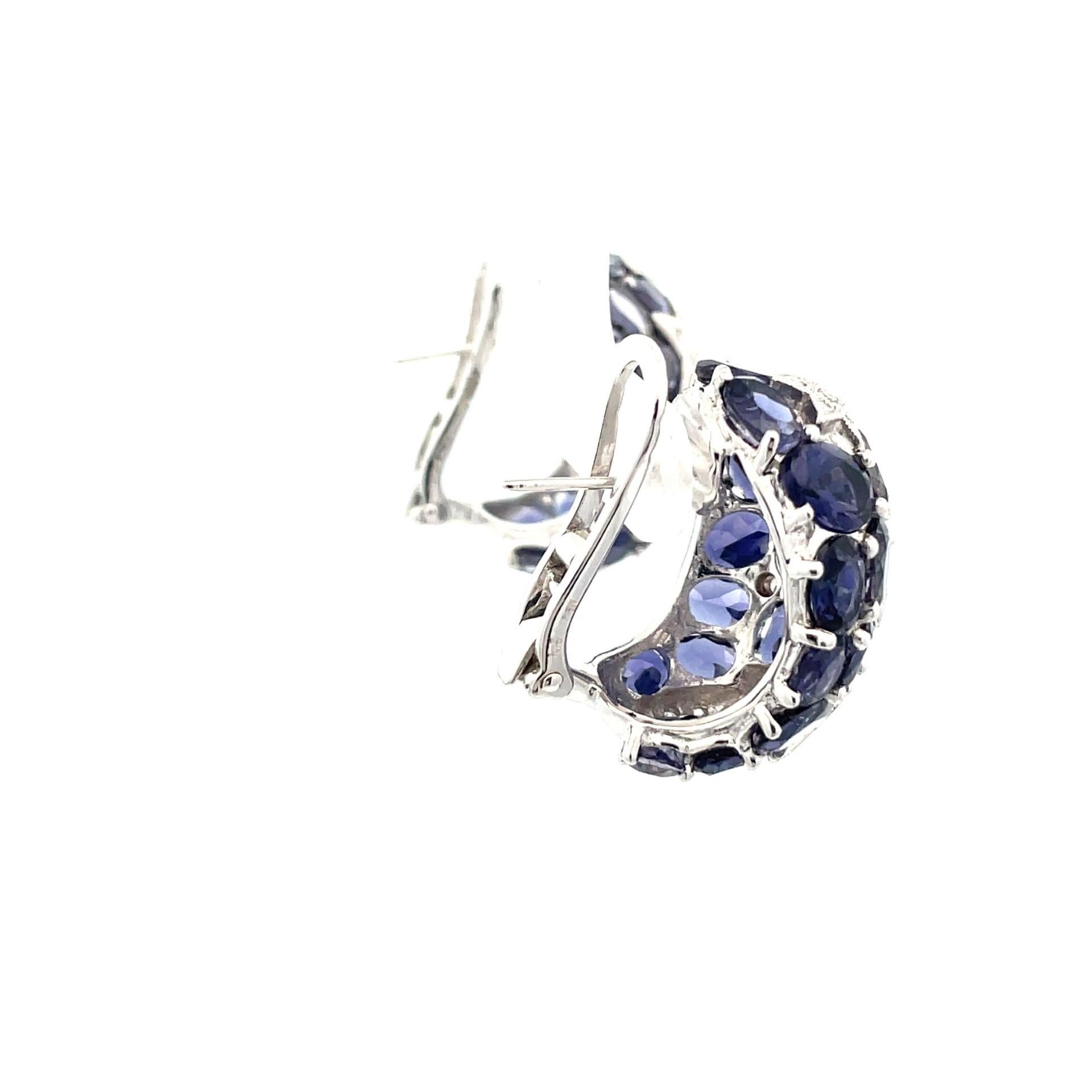 Contemporary Iolite & Diamond Star Cluster Earrings in 18 Karat White Gold   For Sale
