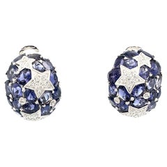 Iolite & Diamond Star Cluster Earrings in 18 Karat White Gold  