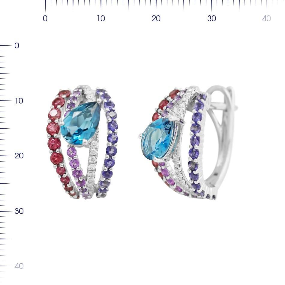 Earrings White Gold 14 K (Matching Ring Available)

Diamond 28-RND-0.23-I/I1A 
Grenat Rhodolit 22-1.36 ct 
Iolite 24-0.71ct 
Topaz 2-13.53ct 

Weight 8.39 grams

With a heritage of ancient fine Swiss jewelry traditions, NATKINA is a Geneva based