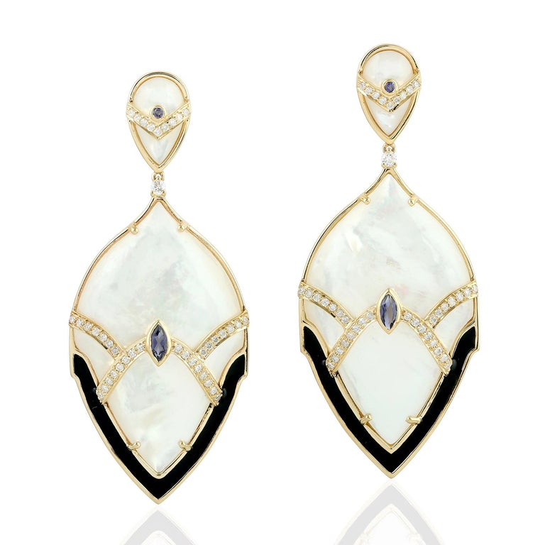 Iolite Pearl Diamond 18 Karat Gold Earrings For Sale at 1stDibs