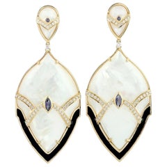 Iolite Pearl Diamond 18 Karat Gold Earrings