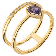 Iolite Pear Cut Double Ring with Diamonds Brilliant Cut in 18Kt Yellow Gold