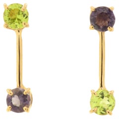 Iolite Peridot 9 Karat Rose Gold Earrings Handcrafted in Italy