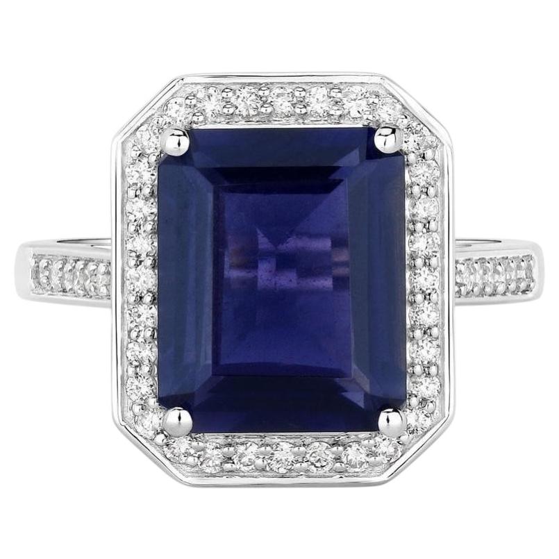 Bague en iolite avec diamants 3.68 carats or blanc 14K