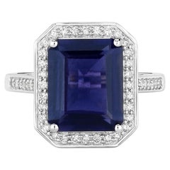 Bague en iolite avec diamants 3.68 carats or blanc 14K
