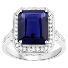 Iolite Ring With Diamonds 3.70 Carats 14K White Gold