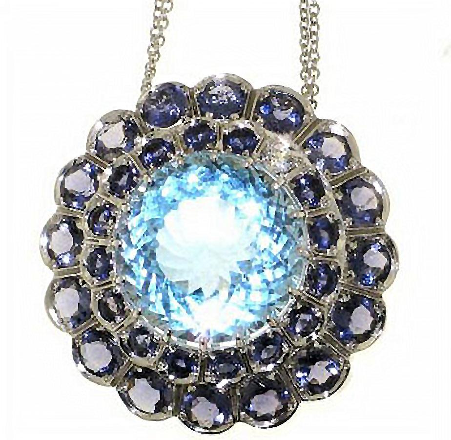 Modern Iolite Sky Blue Topaz Diamond 18 Karat White Gold Necklace For Sale