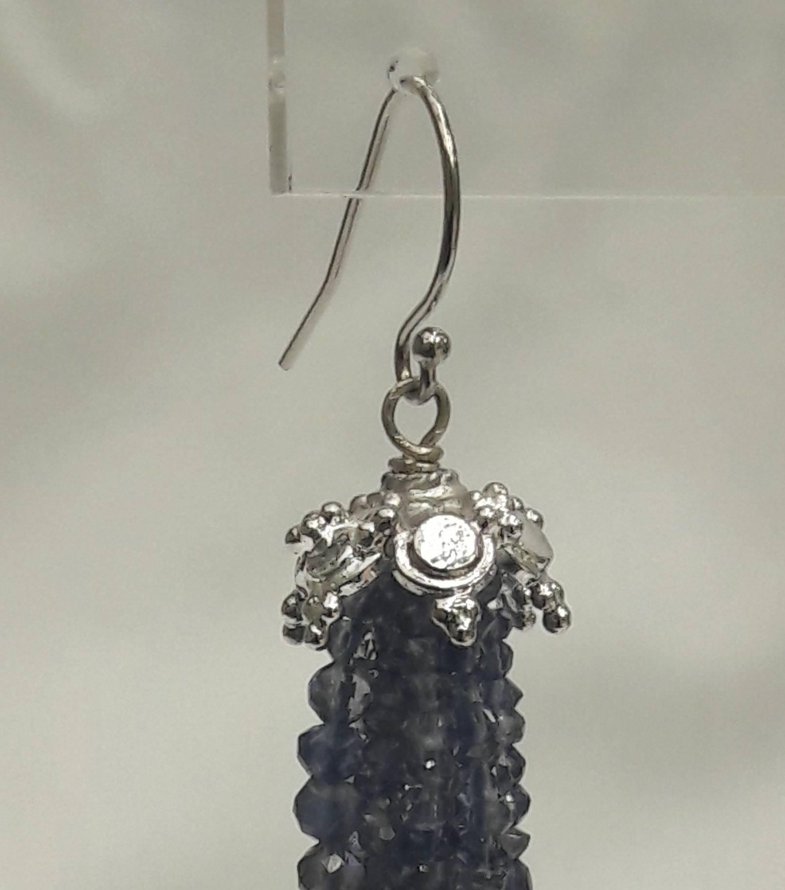 Artist Iolite Tassel Earrings with 14 White Gold Cup and Hook by Marina J