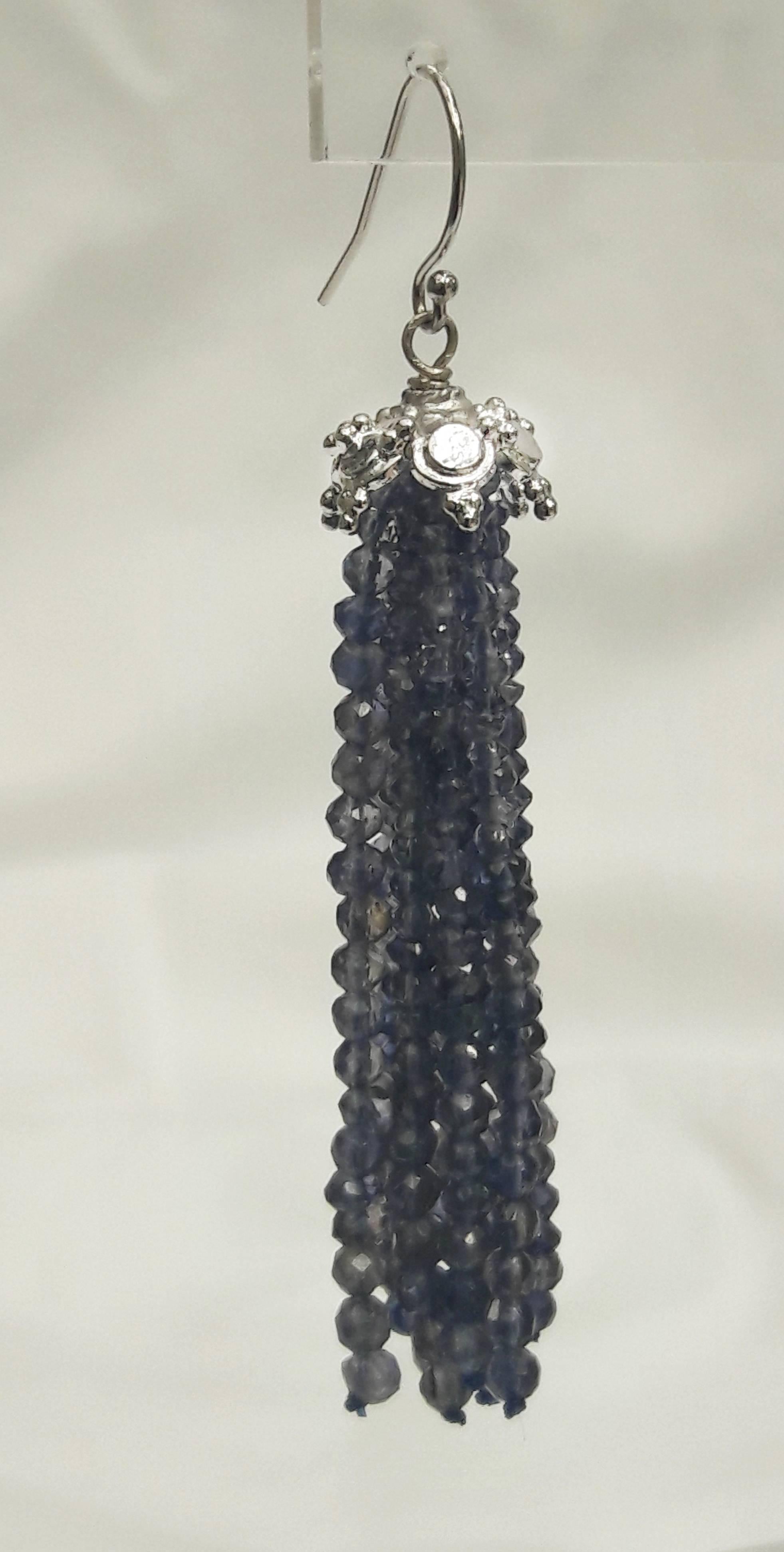 Iolite Tassel Earrings with 14 White Gold Cup and Hook by Marina J In New Condition In Los Angeles, CA