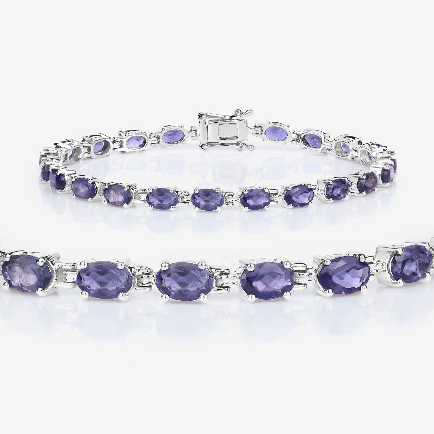 Contemporary Iolite Tennis Bracelet 8.6 Carats Rhodium Plated Sterling Silver For Sale