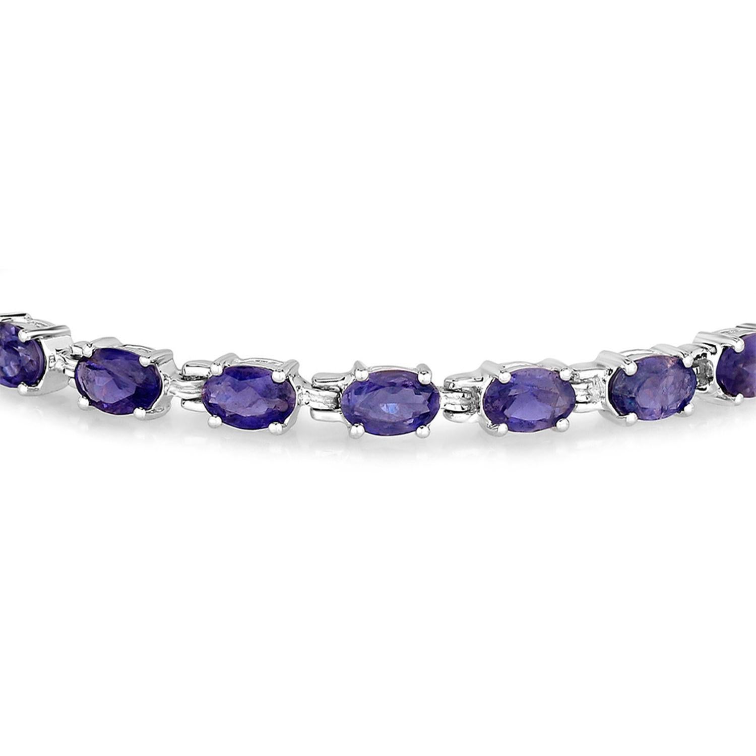 Iolite Tennis Bracelet 8.6 Carats Rhodium Plated Sterling Silver In Excellent Condition For Sale In Aliso Viejo, CA