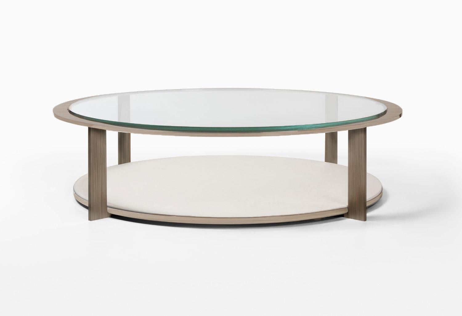 Brushed Ion Cocktail Table in Metal, Stone and Glass For Sale