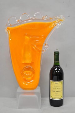 Ion Tamaian Postmodern Orange Blown Art Glass 20" Large Abstract Face Sculpture